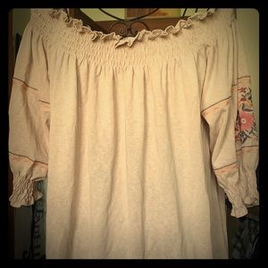 Off shoulder Large  Embroidered Oatmeal Color Top